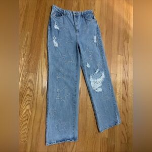 Boohoo Light Blue Star Studded Jeans